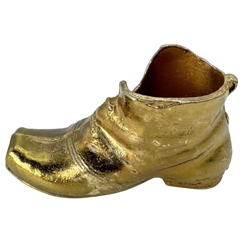 Brass Gold Shoe Boot Paperweight Match Toothpick Holder Decorative VTG